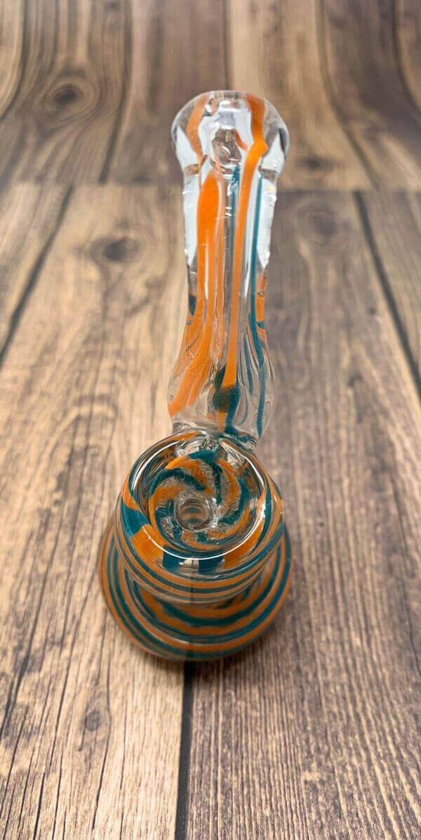 Teal and Orange Swirl Bubbler Glass Pipe